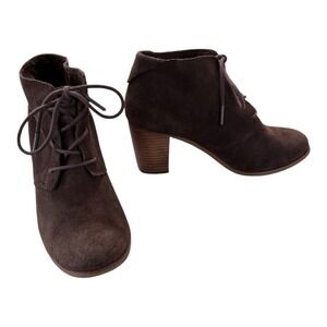 TOMS Ankle Booties Womens 7 Brown Suede Lace Up Stacked Heel Desert Boots